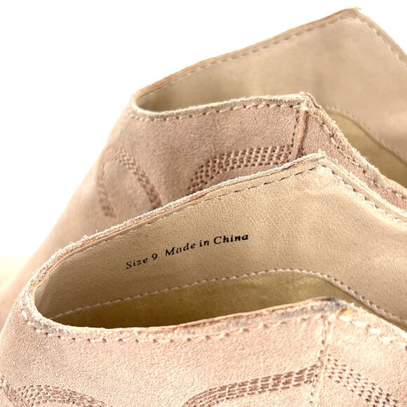 Dolce Vita Simran Suede Boots 9 Tan Western Embroidered Ankle Booties Boho Heel - Picture 6 of 8